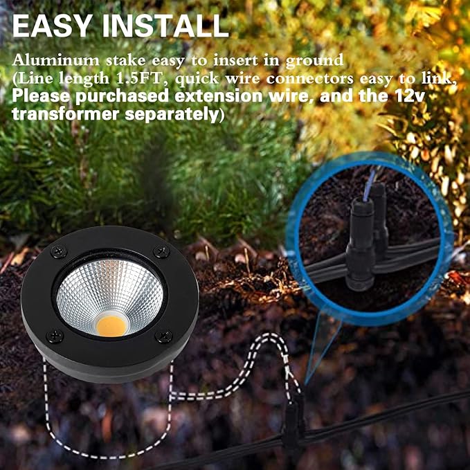 12W LED Well Light Outdoor,Low Voltage Landscape Lights with Connectors, 12V-24V AC/DC Black In-Ground Lights IP67 Waterproof Paver Lights for Garden Yard,Path,Fence (8Pack 12W)