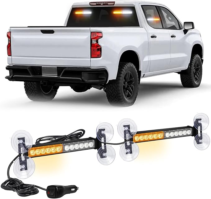 XRIDONSEN 2x 10.7 inch Emergency Strobe Lights 24 LED Amber White Warning Flashing Safety Dash Side Window Front/Rear Windshield Lights Traffic Advisor Bar for Tow/Plow Trucks Construction Vehicles