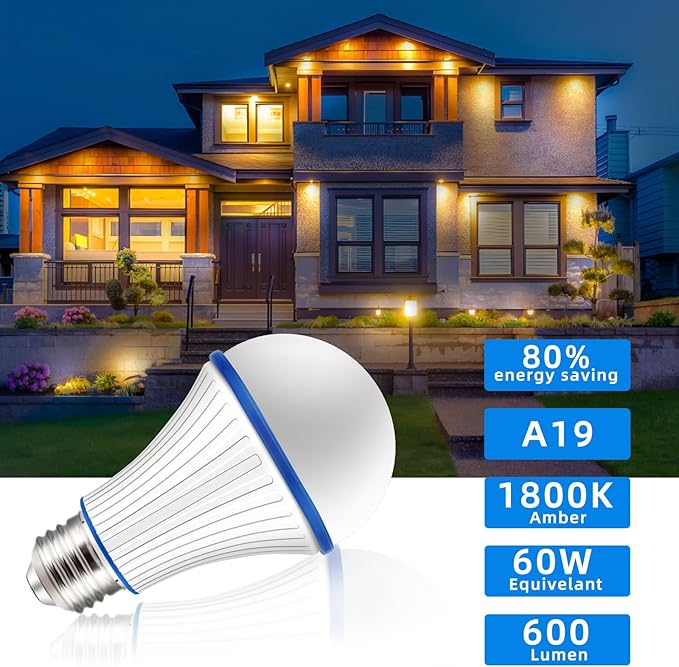 KINUR 7W A19 1800K Amber Light Bulb-Warm Light Bulbs for Sleep and Baby Nursery-60 Watt Equivalent-Non-Dimmable LED Sleep Light Bulbs 2 Pack