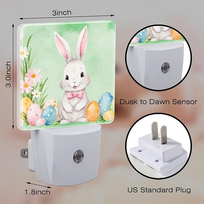 Easter Bunny Eggs Floral Night Light for Kids,Dusk-to-Dawn Auto Sensor Easter Rabbit Flowers Plug in Night Light,0.5W Energy Saving Non-Toxic for Bedroom/Bathroom,Ideal Gifts for Women Men