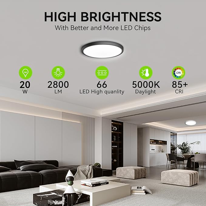 MODERN LED Flush Mount Ceiling Light, 9inch High Bright 2800lm, Super Slim LED Ceiling Light Fixture, Ceiling Light for Bedroom, Living Room, Dining Room… (Black, 9in-2Pack)