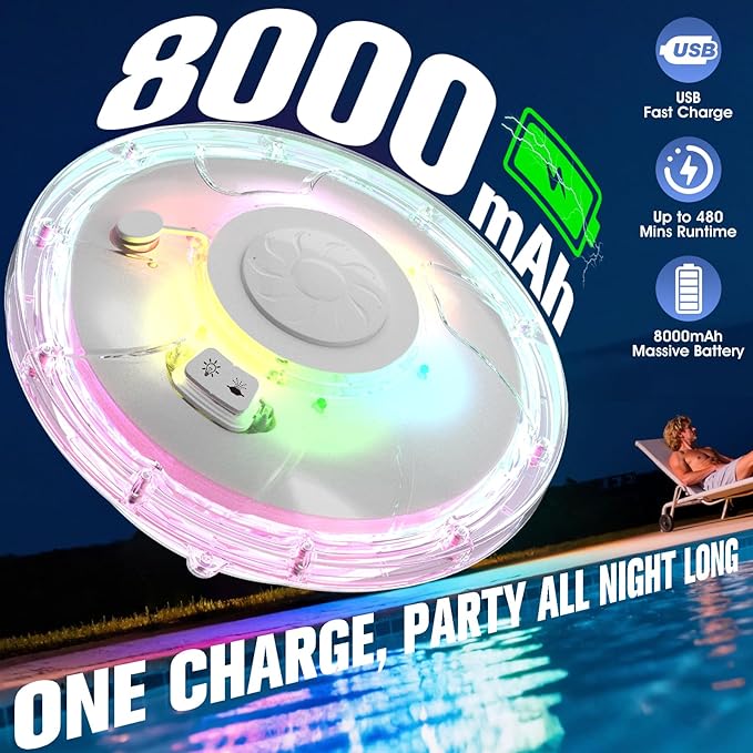 2026 Upgraded Pool Fountain, Rechargeable Pool Water Fountain with Light,Floating LED Pool Fountain,4FT Spray Swimming Pools Fountains Pump for Above Ground & Inground Pools Fountains-White