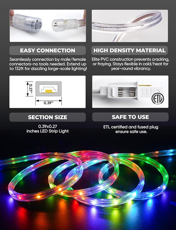 GZBtech RGB+IC+CCT LED Strip Lights 66FT/20M, Outdoor Color Chasing Festival Light with Warm&Cold White, Dimmable IP65 Waterproof LED Christmas/Halloween Lighting for Party, Patio, Garden, ETL Listed