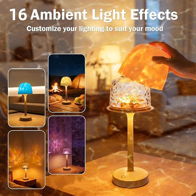 Cordless Waterproof Shower Lamp, Rechargeable Bathroom Lamp with Remote & Touch Control 16 Color Changeable Ocean Wave Projector Light, Spa-Like Mood Light for Bathtub/Shower (Beige)