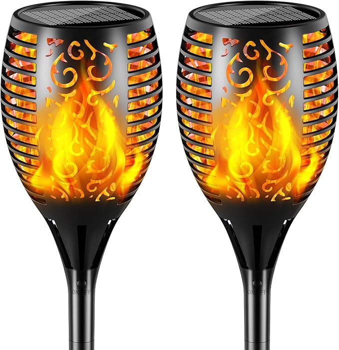 Solar Lights Outdoor 99 LED Higher & Larger Flickering Flame Solar Torch Lights 43" Waterproof Outdoor Lighting Solar Powered Pathway Lights Christmas Decorations for Garden Patio Yard, 2Pack