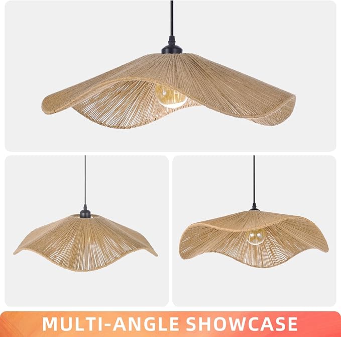 Arturesthome Rustic Farmhouse Chandelier Wicker Pendant Light Woven Ceiling Hanging Lighting for Dining Room Kitchen Hallway Foyer 19.6"