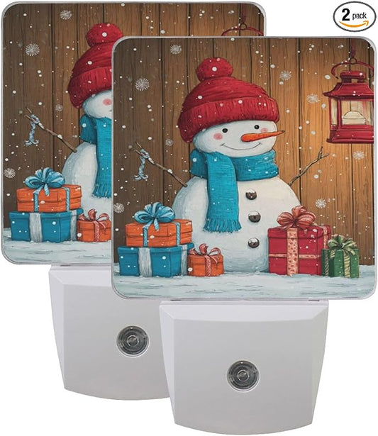 Christmas Snowman Night Light 2 Pack Dusk to Dawn Sensor Led Lamp for Women Men Night Lights Plug into Wall Decor for Bedroom Kitchen Bathroom Corridor, 0.5W