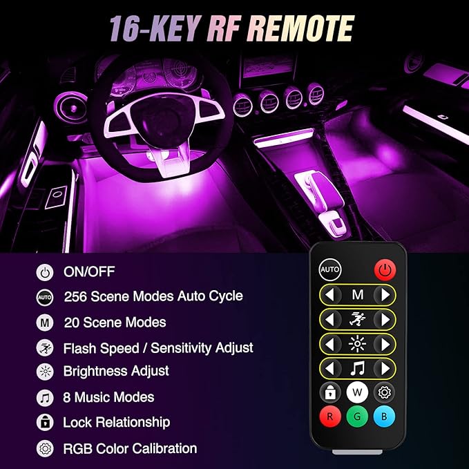 Nilight 72 LED USB Interior Strip Lights Dream Color RGB-IC 12V DC with App RF Remote Control Multicolor Footwell Under Dash Chasing Inside Light Kits 2 Lines Music Sync Mode for Cars Truck ATV UTV