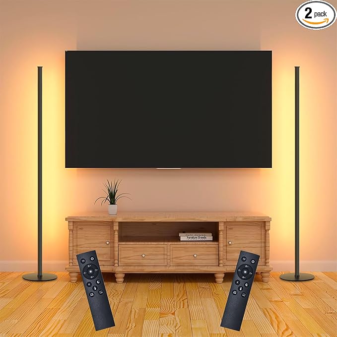Corner Floor Lamp, Set of 2 Minimalist LED Corner Lamp Dimmable with Remote, 24 W Slim Standing Floor Lamp for Living Room Bedroom Home Office, 3000K-6500K 10 Color Temperature