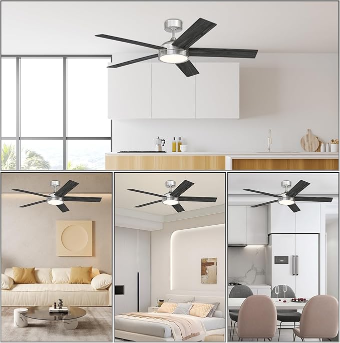 54 Inch Ceiling Fan with Light and Remote, Dimmable Modern Farmhouse Ceiling Fan for Living Room, Dining Room, 3 Speed, Reversible Motor, Brushed Nickel
