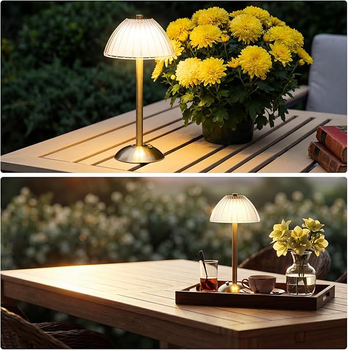 Liliful 4 Pcs Cordless Table Lamp Rechargeable Touch LED Small Gold Portable Battery Operated USB-c Desk Lamp 3 Color Dimmable for Bedroom Living Room Dining (Gold,Mushroom Style)