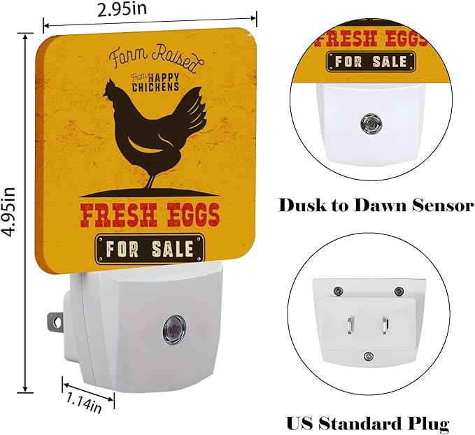 Funny Chicken Night Light,Plug Into Wall for Boys Girls Bedroom Decorative Square Night Light Lamp 0.5w Sleep Friendly