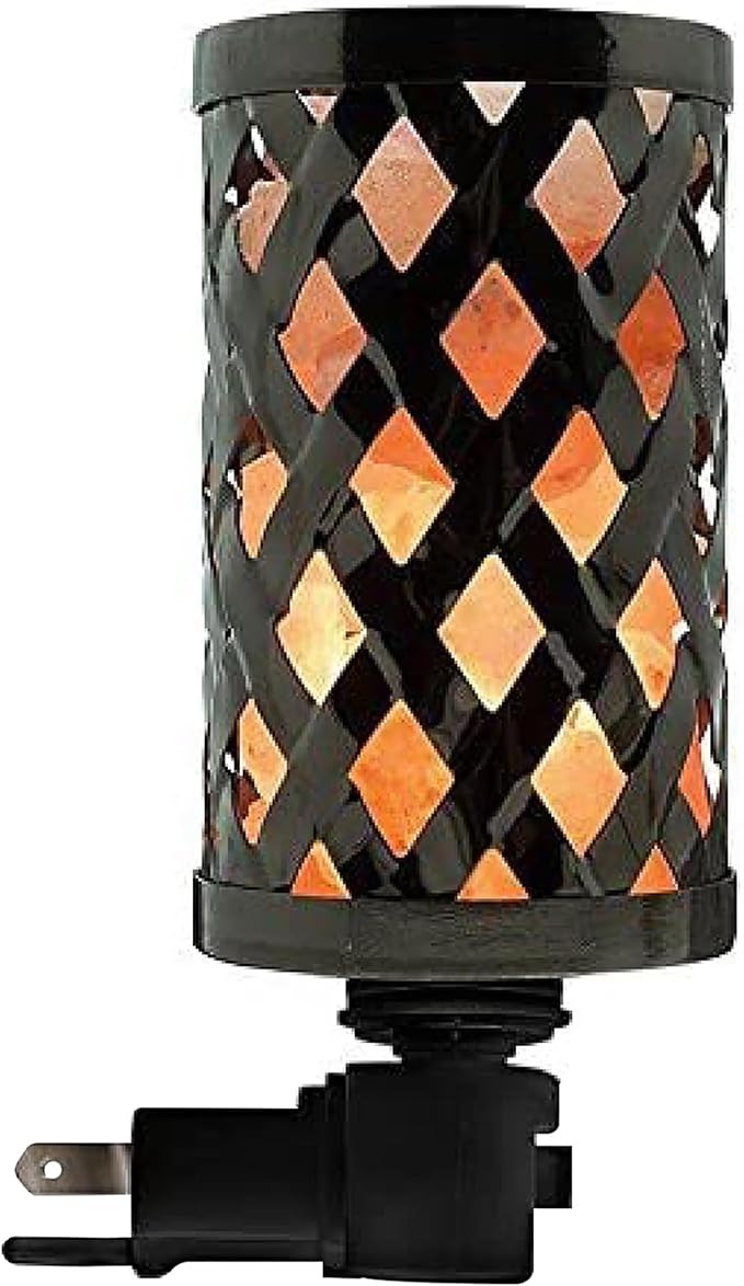Himalayan Glow Lattice Style Basket Salt Lamp Night Light with Pink Salt Chunks | 360 Degree Rotatable Wall Plug, Ideal Gift For Home Décor