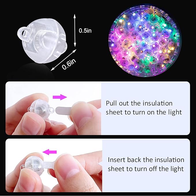 ZGWJ 100PCs 10 Colors Balloon Lights Mini, Battery Powered, Long Standby Time Waterproof Tiny Led Round Flash Light for Paper Lantern Balloon Party Easter Eggs Wedding Christmas Halloween Decorations﻿