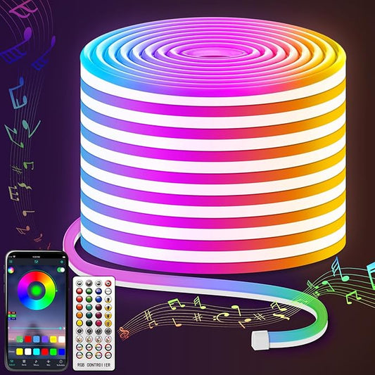 LED Neon Lights, 66FT RGB Neon Rope Lights App Control,IR Remote,Music Sync,IP67 Waterproof,Flexible DIY Design for Bedroom,Living Room,Gaming Room,Party,Outdoor,Christmas Decor(33FT*2)