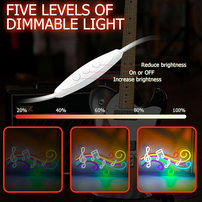 Music Neon Sign for Wall Decor, Dimmable Colorful Musical Note Staff LED Neon Lights for Bedroom, Music Studio, Classroom, Concert, Party, Birthday Gifts for Kids