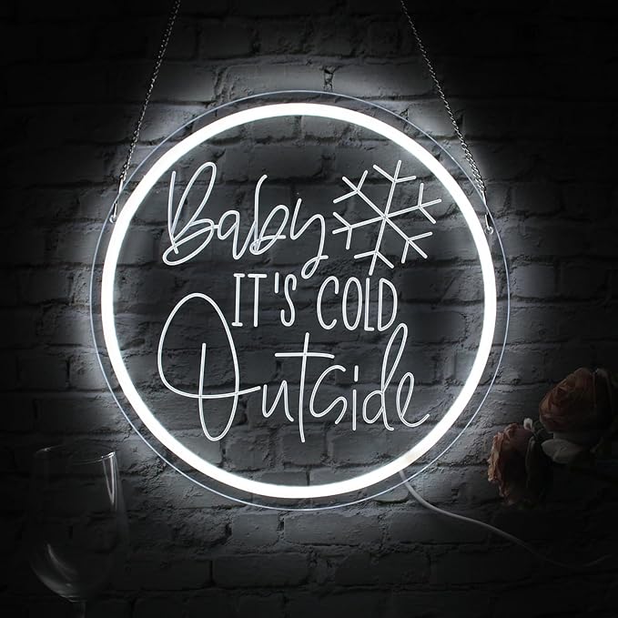 Baby It's Cold Outside Neon Sign For Winter Window Decor Led Baby Letters Neon Light Hanging Acrylic Night Light For Indoor Home Kids Room Bedroom Birthday Christmas Festival Decor (USB Power)