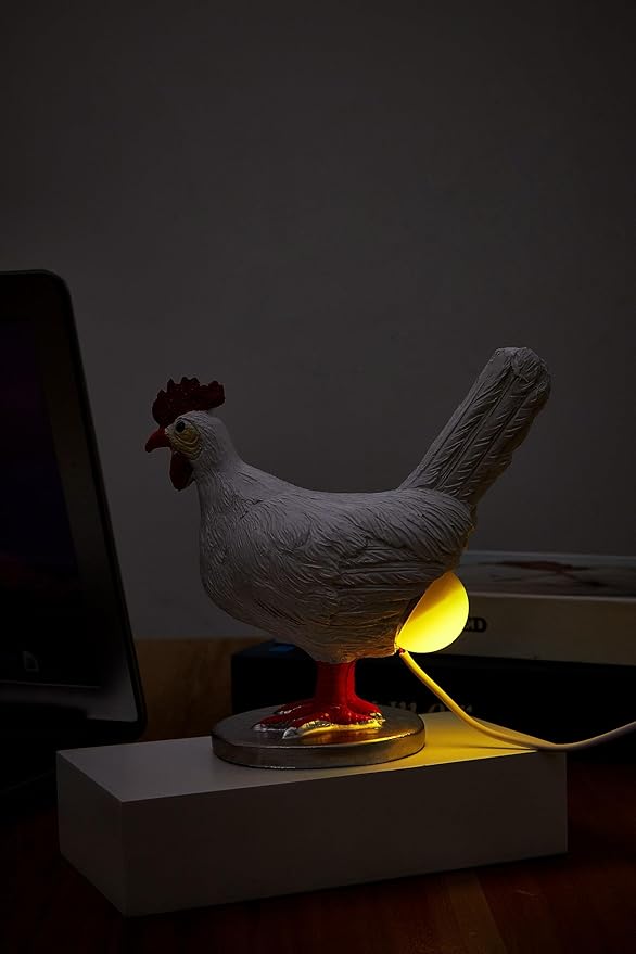 Chicken Egg Lamp, 3D Resin Chicken Lamp, Hen Laying Egg Lamp with Color Gift Box, Lifelike LED Egg Lamp, Funny Easter Christmas Birthday Gift for Friends (d)