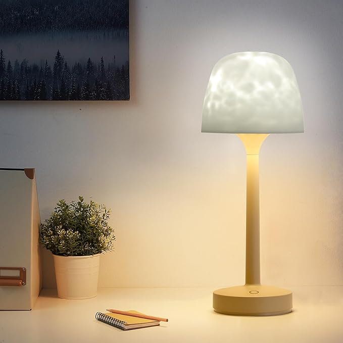 RGB Ocean Wave Projector Table Lamp, USB Rechargeable Cordless Night Light with Remote Control, Dimmable Touch Desk Lamp for Bedroom, Living Room, Kids Room