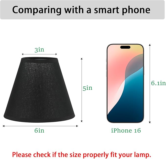 3" Top x 6" Bottom x 5" High Chandelier Shades, Black 3.0x6.0x5.0 Inches Linen Fabric Lampshades, Perfect Covers for 6 Light Pendant Light or Wall Sconce, Clip On Bulb, E12 Socket(Small Size, 6 Pack)