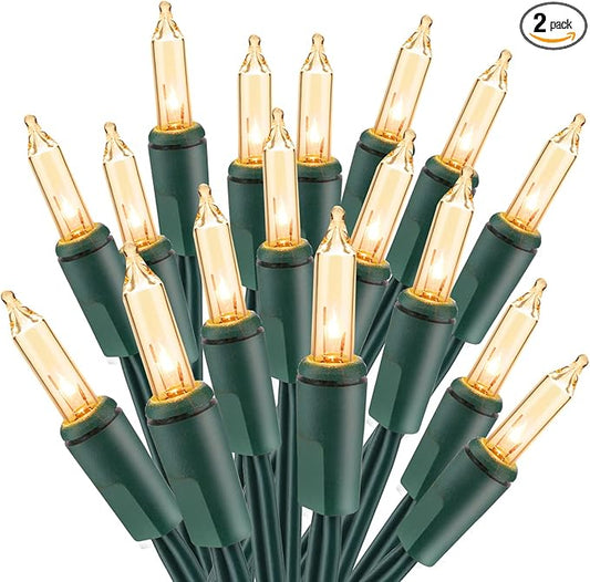 PhilzOps Clear Christmas Lights, 69.6ft 300Ct Warm White Incandescent Christmas String Lights, Connectable 120V UL Certified Indoor Xmas Tree Lights for Outdoor Wedding Party Decor, Green Wire