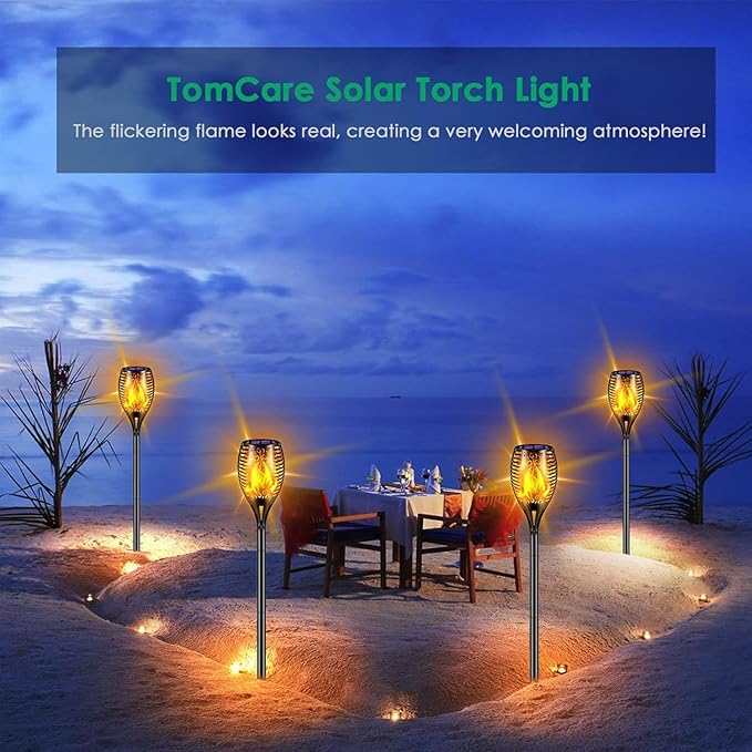 TomCare Solar Lights Outdoor 99 LED Higher & Larger Flickering Flame Solar Torch Lights 43" Waterproof Outdoor Lighting Solar Powered Pathway Lights for Garden Patio Yard, 6Pack
