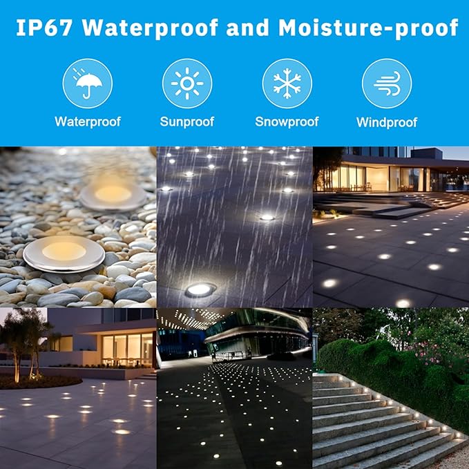 210 LED Honeycomb Underground Light, 3W, DC12-24V, IP67, Anti-Glare, Low-Voltage Embedded, Stainless Steel 304 Cover, Suitable for Outdoor Ground, Deck, Square, Park, Courtyard(3000K, 4Packs)