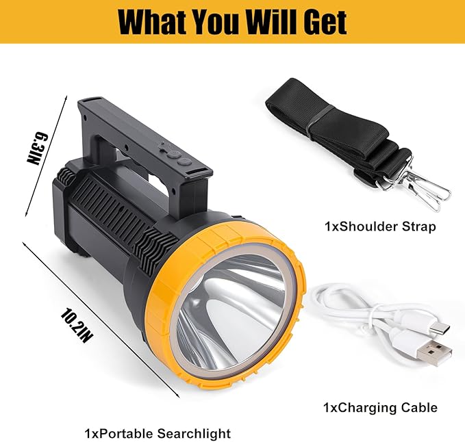Rechargeable LED Flashlight with Power Display, 4 Light Modes, High Lumens Handheld Torch, Dual Switch, Waterproof Portable Flashlight for Camping, Hiking, Indoor and Outdoor Use (LK6016-White light)