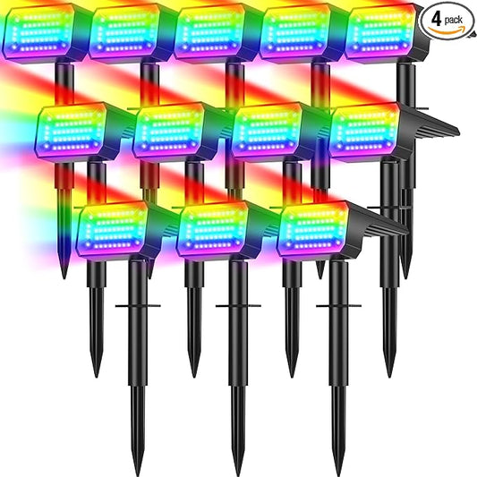 Solar Color Changing Spot Lights Outdoor Waterproof IP68, [12 Pack/32 LED/7 Modes] 2-in-1 Landscape Spotlights, Auto On/Off Solar Powered Flood Lights for Outside Yard Garden Pathway Walkway