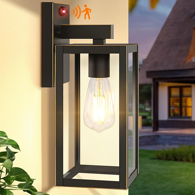Upgraded Motion Sensor Outdoor Wall Light, 13” Dusk to Dawn Porch Light Outdoor Wall Sconce Lantern, 3 Lighting Modes Exterior Lighting Fixture Wall Mount, Outside Light for House Garage Patio, Bronze