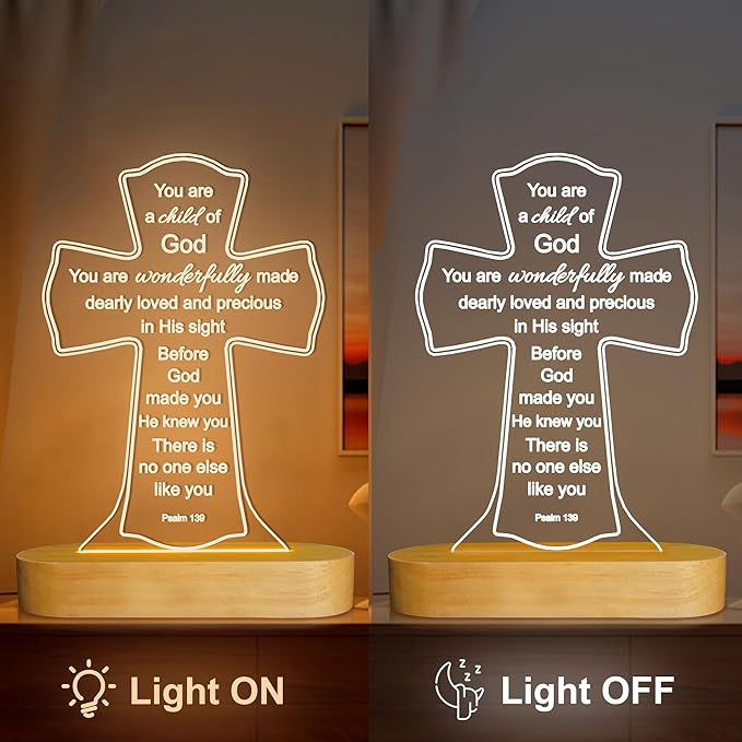 Baptism Gift for Girl Boy, Christening Gifts, Cross 3D Night Light LED Illusion Lamp,Soft Warm Lamp for Kids Bedroom Decoration, You are a Child of God