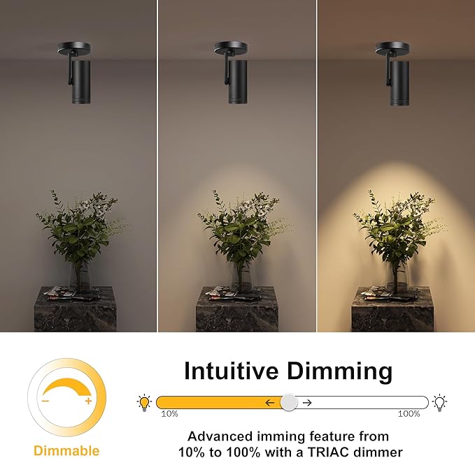 12W LED Dimmable Zoomable Ceiling Spotlight Indoor – Adjustable Wall Surface Mount Accent Spot Light for Home Pitcure, Painting, Plants & Artwork | Warm White 3000K CRI 97, Black 4 Packs