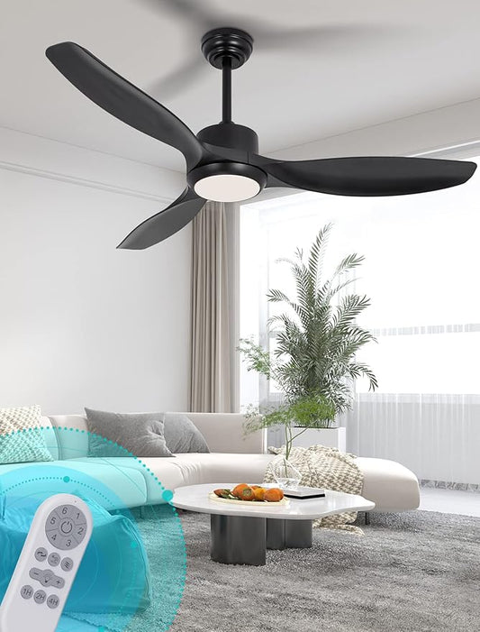 Modern Ceiling Fan with Light, 52 inch, 3 Color Temperature, 6 Speed, DC Motor, for Bedroom/Outdoor/Patios, Black