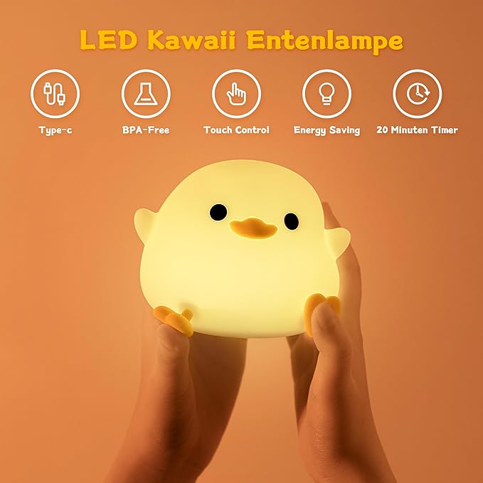 Duck Night Light, LED Cute Silicone Nursery Nightlight for Kids, DoDo Duck lamp Rechargeable Touch Bedside Lamp with 20 Minutes Timer for Breastfeeding, Funny Decor, Xmas Birthday Gifts