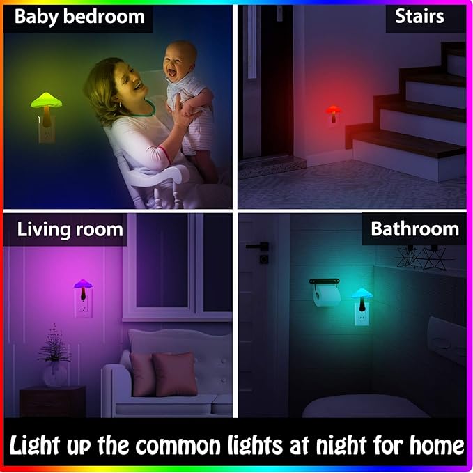 Mudder 2 Pack Mushroom Night Light Plug in Wall Lamp Sensor LED Mushroom Nightlight Cute Mini for Adult Kid Nursery Decor Gift(7 Color Changing)