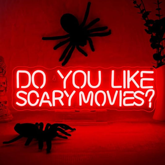 Do You Like Scary Movies Neon Sign Horror Cinema Neon Signs for Wall Decor LED Night Light for Escape Room Bar Club Party Teen Boy Man Cave Game Gothic Halloween Decoration