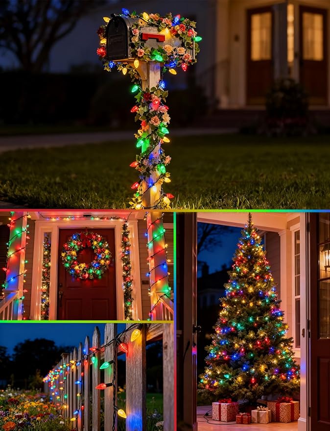2 Pack Solar Christmas Lights Outdoor Waterproof C6 Strawberry LED String Lights 50 LEDs 23FT Solar Powered Fairy Lights for Garden Patio Yard Tree Wedding Holiday Decor