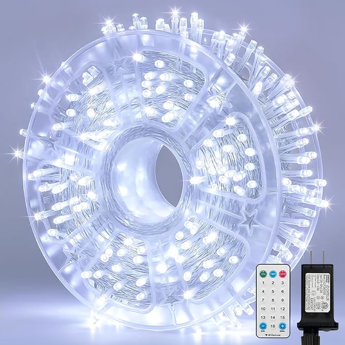 LAMPHOME 165ft Christmas Decorative Mini Lights, 500 LED Transparent Wire Fairy Starry String Lights Plug in, 16Lighting Modes for Indoor Outdoor Xmas Tree Wedding Party Decoration (White)
