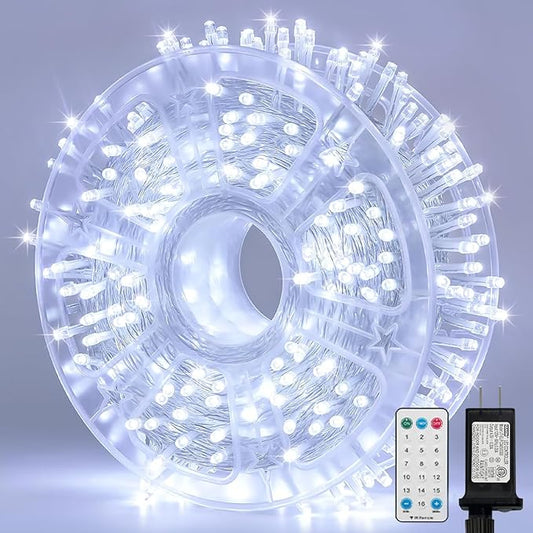 LAMPHOME 165ft Christmas Decorative Mini Lights, 500 LED Transparent Wire Fairy Starry String Lights Plug in, 16Lighting Modes for Indoor Outdoor Xmas Tree Wedding Party Decoration (White)