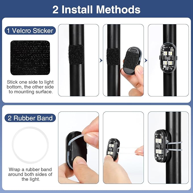 LECART Wireless LED Strobe Lights with Remote Control, 8 Colors USB Rechargeable Waterproof Anti-Collision Warning Lights for Car, Motorcycle, Bike (2 Pcs)