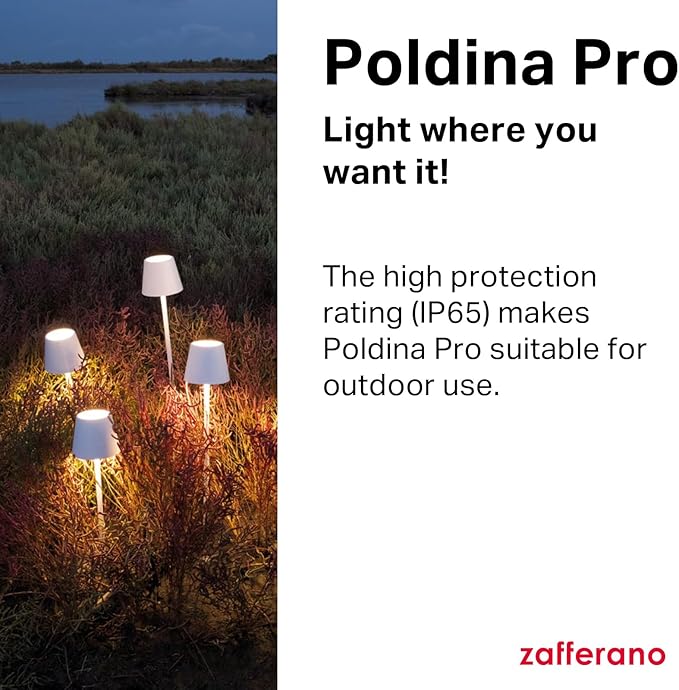 Zafferano, Poldina Pro Lamp, Rechargeable Cordless Table Lamp with Touch Controls, Suitable for Indoor and Outdoor, Dimmer, 2200-3000 K, Height 14.9 Inches, Sand Color