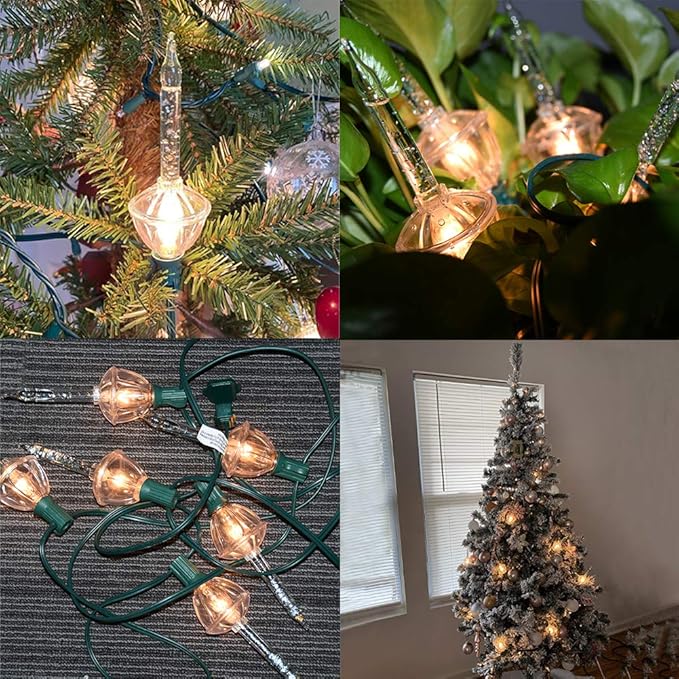 GOOTHY Silver Bubble Lights Set,11Ft Vintage Christmas Bubble String Lights, 8 Clear Bulbs with Silver Glitter (1 Spare) UL Listed for Christmas Tree Holiday Party Outdoor Decor, E12 Base,Green Wire
