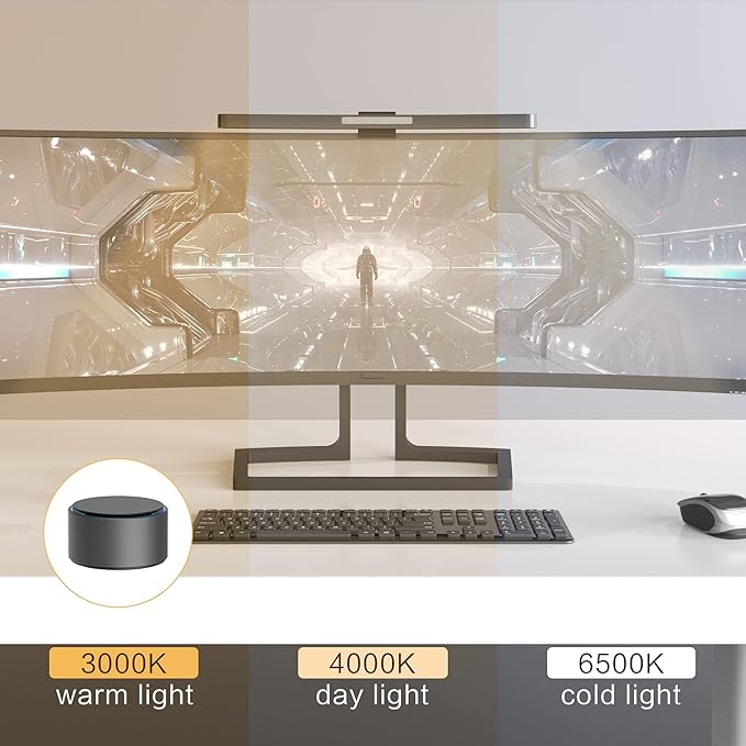 ONWAY Curved Monitor Light Bar with Wireless Remote,Monitor Light Bar with Auto-Dimming and Camera Base,Applicable to All Screens. No Screen Glare,for (Basic)