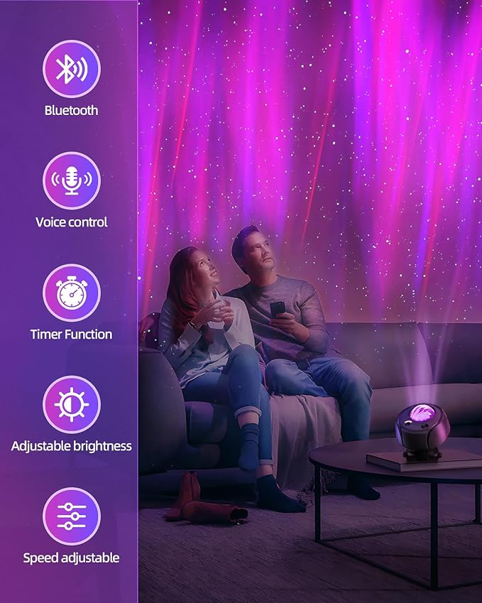 Largest Coverage Area Northern Lights,Galaxy Projector 15 Combinations,60 Light Effects Star Projector for Bedroom,Remote Night Light with Bluetooth Speaker,Timer