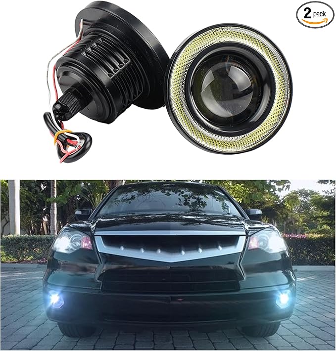 2 PCS Car Angel Eye Fog Light, 2.5'' Round COB LED Super Bright High Power Fog Angel Eye Projector with Halo Rings, Universal DRL Daytime Driving Light Fog Lamp Bulbs (Ice Blue)