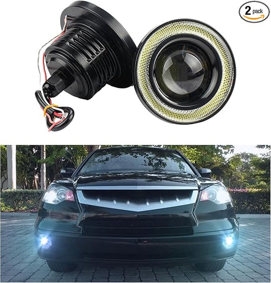 2 PCS Car Angel Eye Fog Light, 2.5'' Round COB LED Super Bright High Power Fog Angel Eye Projector with Halo Rings, Universal DRL Daytime Driving Light Fog Lamp Bulbs (Ice Blue)