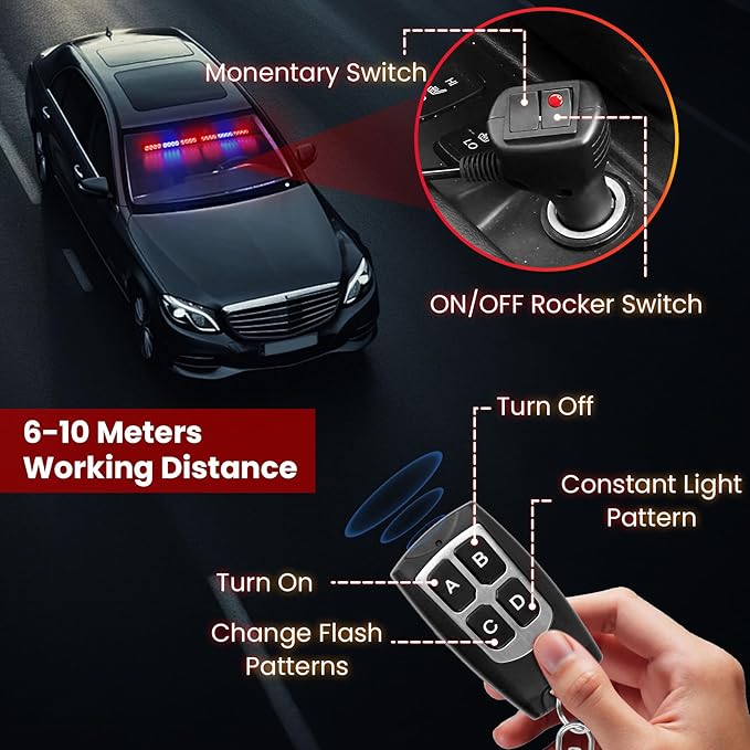 Red and Blue Emergency Police Lights For Vehicle LED Strobe Cop Light Bar For Directional Warning Vehicles Trucks 23 Flash Patterns 2pcs 12.8 inch Wireless Remote Control