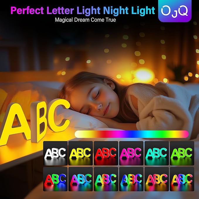 OJQ Light Up Letters LED Letter - Marquee Letters Room Decor Birthday Decorations Music Sync Color Change Colorful - Christmas Birthday Gifts for Girl - Teen Girls Gifts Party Home Wall Decor