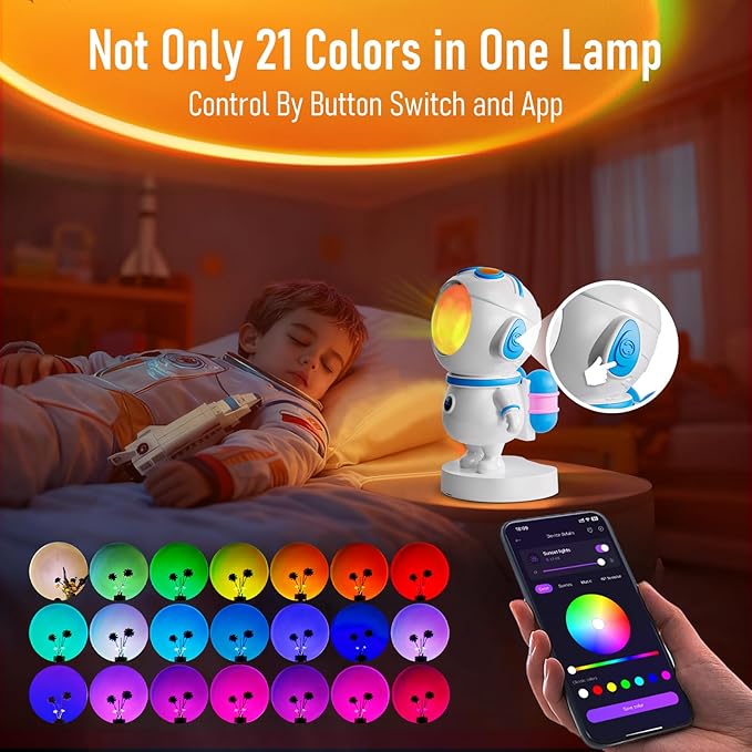 Astronaut Sunset Lamp Projector,720° Rotation Magnetic Head LED Night Light,Endless Colors Aesthetic Mood Lighting for Room Decor,Sunset Light for Tiktok,Party,Photography,Space Gifts for Kids/Adults