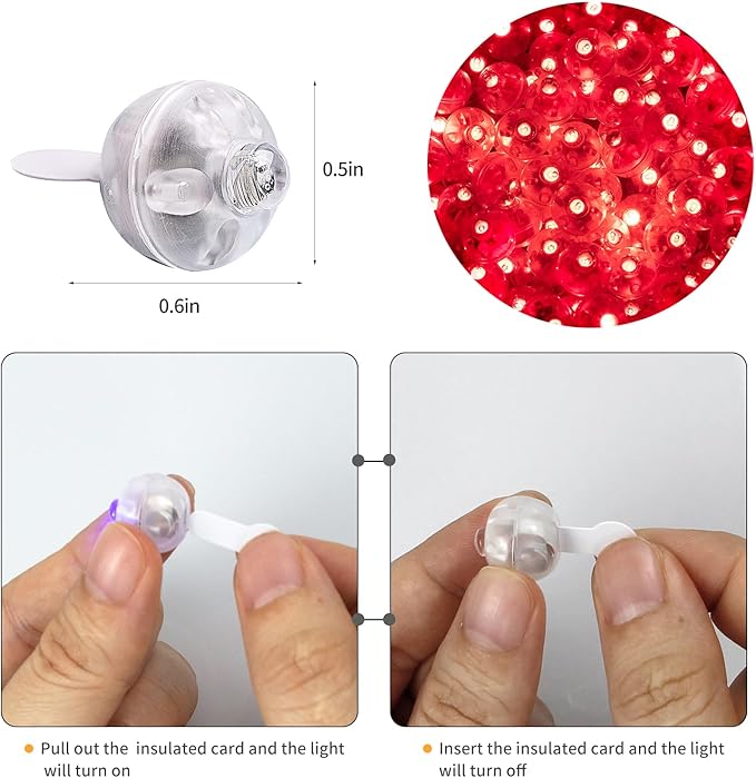 Aogist 50pcs Red Balloon Lights,Long Standby Time Waterproof Mini Light,Battery Powered,Round LED Ball Lamp for Latex Balloon Paper Lantern Party Wedding Festival Christmas Halloween Decorative